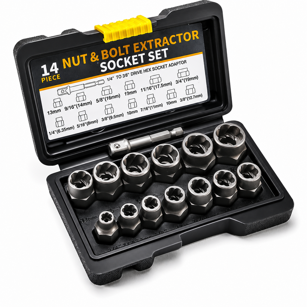 14 Piece Damaged Bolt and Nut Extractor Set Industrial Grade High Hardness High Torque Reverse Thread Screw Remover Kit for Auto Repair