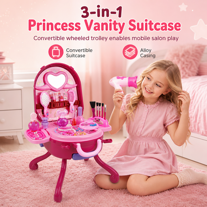 👑 50 % RABATT NU! 💄 3-i-1 prinsess-sminkväska – förvandlas från rullväska till fristående sminkbord med 30 delar ✨