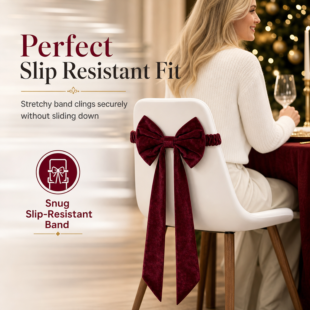 🎀 Köp 1 få 1 gratis! 🪑 Stolsband med sammetsrosett – töjbart, glidfritt & lyxig dekoration för festliga tillställningar 🎄