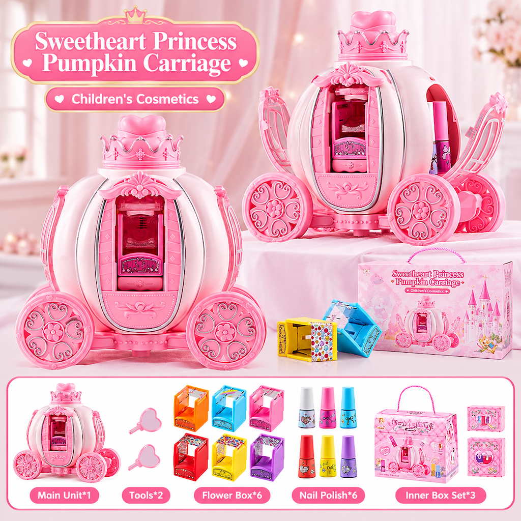 🎀 50% RABATT! ✨ Sminkset för Barn i Rosa Sminklåda – Tvättbar Leksakssmink & Nageldekorationsset för Små Prinsessor 👑