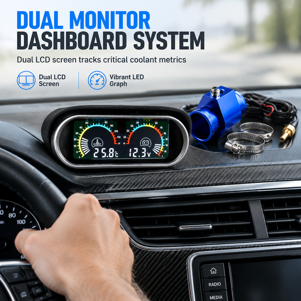 🚗 50% RABATT! ✨ 2-i-1 Digital Vattentemperatur- & Voltmätare (12V/24V) med LCD-Display & 32 mm T-Koppling ⚡
